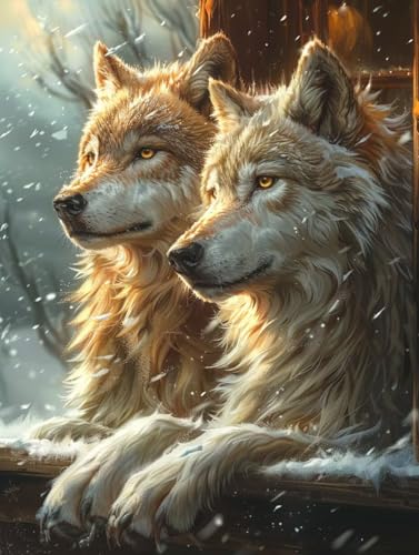 KUEGDUNG Diamond Painting Wolf Diamond Painting Kinder, 5D Tier Bastelset Erwachsene, Mosaikherstellung, DIY Vollbohrer Diamanten Malerei Stickerei Kreuzstich Set für Deko Wohnzimmer 100x130cm 2-5655 von KUEGDUNG