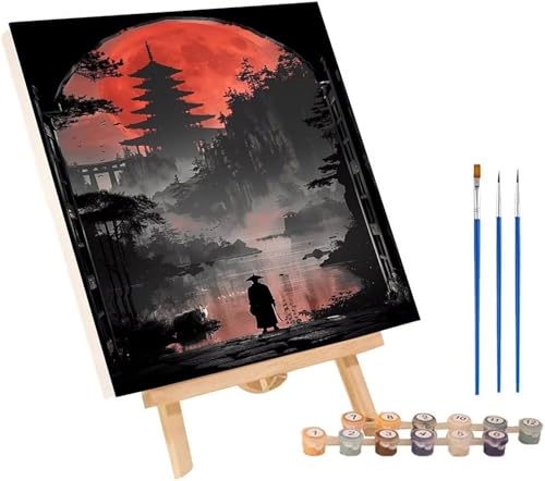 KUEGDUNG Samurai Malen Nach Zahlen Erwachsene mit Rahmen, Malen Nach Zahlen Architektur, DIY Set Erwachsene, Paint by Numbers Set mit Pinseln und Acrylfarben, Deko Wohnzimmer Geschenke 70x95cm 4-7494 von KUEGDUNG