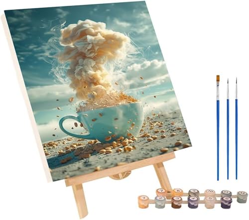 Kaffee Malen Nach Zahlen Erwachsene mit Rahmen, Malen Nach Zahlen Landschaft, DIY Set Erwachsene, Paint by Numbers Set mit Pinseln und Acrylfarben, Deko Wohnzimmer, Geschenke für Frauen 30x40cm Z-8200 von KUEGDUNG