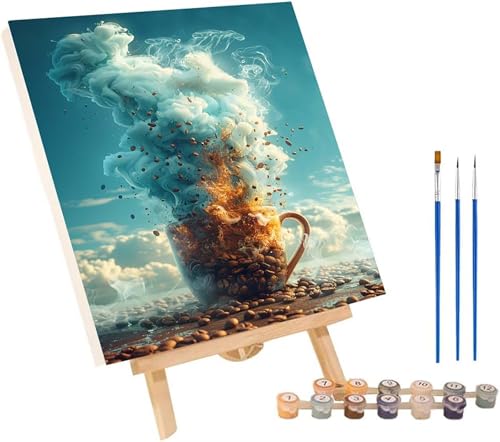 Kaffee Malen Nach Zahlen Erwachsene mit Rahmen, Malen Nach Zahlen Landschaft, DIY Set Erwachsene, Paint by Numbers Set mit Pinseln und Acrylfarben, Deko Wohnzimmer, Geschenke für Frauen 40x50cm 6-4187 von KUEGDUNG