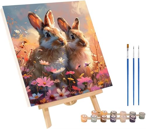 Kaninchen Malen Nach Zahlen Erwachsene mit Rahmen, Malen Nach Zahlen Blume, DIY Set Erwachsene, Paint by Numbers Set mit Pinseln und Acrylfarben, Deko Wohnzimmer, Geschenke für Frauen 30x40cm 5-8126 von KUEGDUNG
