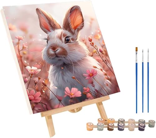 Kaninchen Malen Nach Zahlen Erwachsene mit Rahmen, Malen Nach Zahlen Blume, DIY Set Erwachsene, Paint by Numbers Set mit Pinseln und Acrylfarben, Deko Wohnzimmer, Geschenke für Frauen 30x40cm M-2821 von KUEGDUNG
