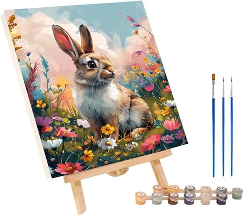 Kaninchen Malen Nach Zahlen Erwachsene mit Rahmen, Malen Nach Zahlen Blume, DIY Set Erwachsene, Paint by Numbers Set mit Pinseln und Acrylfarben, Deko Wohnzimmer, Geschenke für Frauen 40x50cm 6-2440 von KUEGDUNG