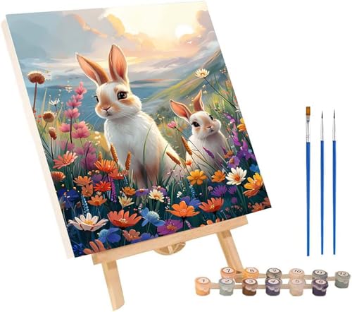 Kaninchen Malen Nach Zahlen Erwachsene mit Rahmen, Malen Nach Zahlen Blume, DIY Set Erwachsene, Paint by Numbers Set mit Pinseln und Acrylfarben, Deko Wohnzimmer, Geschenke für Frauen 70x95cm 9-1142 von KUEGDUNG