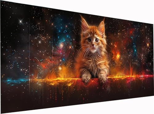 Katze Diamond Painting Erwachsene Groß XXL 300x100cm, 5D Diamant Painting Bilder Sternenhimmel, DIY Stickerei Cross Stickerei Bastelset Erwachsene, Diamant Malerei für Deko Wohnzimmer Geschenke 4-7704 von KUEGDUNG