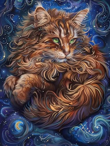 Katze Malen Nach Zahlen Erwachsene, Sternenhimmel Malen Nach Zahlen, DIY Handgemalt Ölgemälde Kit Mit 3 Pinseln und Acrylfarbe, Paint by Numbers Bastelset Erwachsene, Deko Wohnzimmer 100x135cm 6-1752 von KUEGDUNG