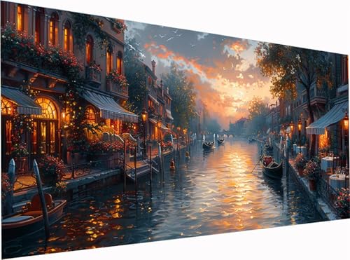 Landschaft Diamond Painting Erwachsene Groß XXL 300x100cm, 5D Diamant Painting Bilder Sonnenuntergang, DIY Stickerei Cross Stickerei Bastelset Erwachsene, Diamant Malerei für Deko Wohnzimmer 5-2845 von KUEGDUNG