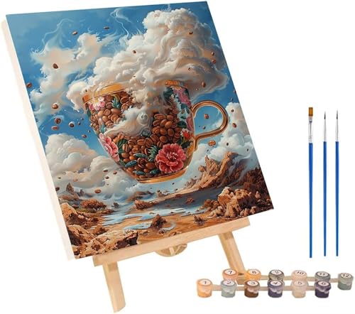 Landschaft Malen Nach Zahlen Erwachsene mit Rahmen, Malen Nach Zahlen Kaffee, DIY Set Erwachsene, Paint by Numbers Set mit Pinseln und Acrylfarben, Deko Wohnzimmer, Geschenke für Frauen 70x95cm 9-6001 von KUEGDUNG