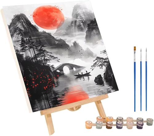 Landschaft Malen Nach Zahlen Erwachsene mit Rahmen, Malen Nach Zahlen Sonne, DIY Set Erwachsene, Paint by Numbers Set mit Pinseln und Acrylfarben, Deko Wohnzimmer, Geschenke für Frauen 50x65cm 6-1474 von KUEGDUNG