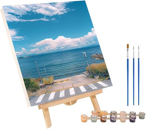 Landschaft Malen Nach Zahlen Erwachsene mit Rahmen, Malen Nach Zahlen Wolke, DIY Set Erwachsene, Paint by Numbers Set mit Pinseln und Acrylfarben, Deko Wohnzimmer, Geschenke für Frauen 30x40cm U-9836 von KUEGDUNG