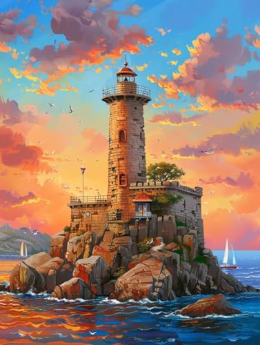 Leuchtturm Malen Nach Zahlen Erwachsene, Sonnenuntergang Malen Nach Zahlen, DIY Handgemalt Ölgemälde Kit Mit 3 Pinseln und Acrylfarbe, Paint by Numbers Bastelset Erwachsene, Geschenke 60x80cm 4-2692 Leuchtturm Malen Nach Zahlen Erwachsene, Sonnenuntergang Malen Nach Zahlen, DIY Handgemalt Ölgemälde Kit Mit 3 Pinseln und Acrylfarbe, Paint by Numbers Bastelset Erwachsene, Geschenke 60x80cm 4-2692 von KUEGDUNG
