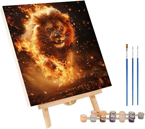 LöWe Malen Nach Zahlen Erwachsene mit Rahmen, Malen Nach Zahlen Flamme, DIY Set Erwachsene, Paint by Numbers Set mit Pinseln und Acrylfarben, Deko Wohnzimmer, Geschenke für Frauen 30x40cm L-4134 von KUEGDUNG