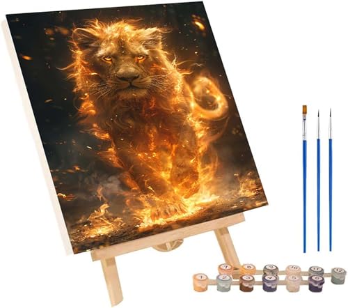 LöWe Malen Nach Zahlen Erwachsene mit Rahmen, Malen Nach Zahlen Flamme, DIY Set Erwachsene, Paint by Numbers Set mit Pinseln und Acrylfarben, Deko Wohnzimmer, Geschenke für Frauen 30x40cm Y-2755 von KUEGDUNG