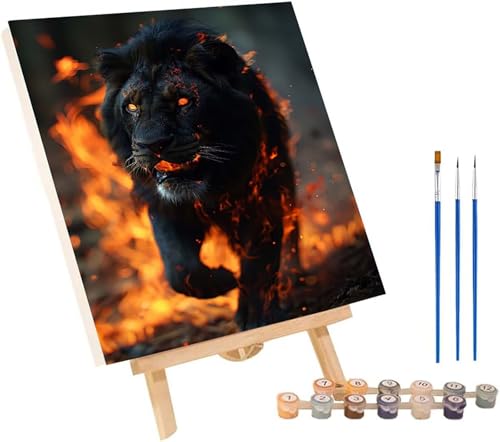 LöWe Malen Nach Zahlen Erwachsene mit Rahmen, Malen Nach Zahlen Flamme, DIY Set Erwachsene, Paint by Numbers Set mit Pinseln und Acrylfarben, Deko Wohnzimmer, Geschenke für Frauen 70x95cm 5-8655 von KUEGDUNG