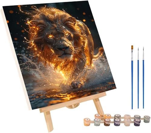 LöWe Malen Nach Zahlen Erwachsene mit Rahmen, Malen Nach Zahlen Tier, DIY Set Erwachsene, Paint by Numbers Set mit Pinseln und Acrylfarben, Deko Wohnzimmer, Geschenke für Frauen 30x40cm 6-8193 von KUEGDUNG