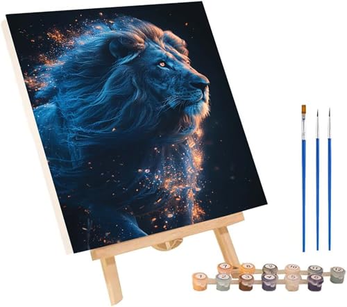 LöWe Malen Nach Zahlen Erwachsene mit Rahmen, Malen Nach Zahlen Tier, DIY Set Erwachsene, Paint by Numbers Set mit Pinseln und Acrylfarben, Deko Wohnzimmer, Geschenke für Frauen 40x50cm 8-2676 von KUEGDUNG
