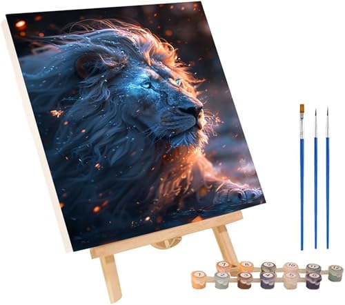 LöWe Malen Nach Zahlen Erwachsene mit Rahmen, Malen Nach Zahlen Tier, DIY Set Erwachsene, Paint by Numbers Set mit Pinseln und Acrylfarben, Deko Wohnzimmer, Geschenke für Frauen 50x65cm 7-6945 von KUEGDUNG