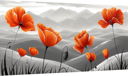 Malen Nach Zahlen Blume, Malen Nach Zahlen Erwachsene HüGel, DIY Set Erwachsene Mit Pinseln und Acrylfarbe, Paint by Numbers für Deko Wohnzimmer und Zimmer Deko, Geschenke für Frauen 55x110cm 5-6404 von KUEGDUNG