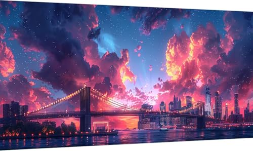 Malen Nach Zahlen Brooklyn Bridge, Malen Nach Zahlen Erwachsene Stadt, DIY Set Erwachsene Mit Pinseln und Acrylfarbe, Paint by Numbers für Deko Wohnzimmer und Zimmer Deko Geschenke 30x60cm 0-6399 von KUEGDUNG