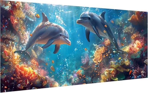 Malen Nach Zahlen Delphin, Malen Nach Zahlen Erwachsene Unterwasserlebewesen, DIY Set Erwachsene Mit Pinseln und Acrylfarbe, Paint by Numbers für Home Decoration und Zimmer Deko 40x80cm 6-3886 von KUEGDUNG