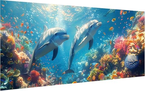 Malen Nach Zahlen Delphin, Malen Nach Zahlen Erwachsene Unterwasserlebewesen, DIY Set Erwachsene Mit Pinseln und Acrylfarbe, Paint by Numbers für Home Decoration und Zimmer Deko 60x120cm 5-3992 von KUEGDUNG