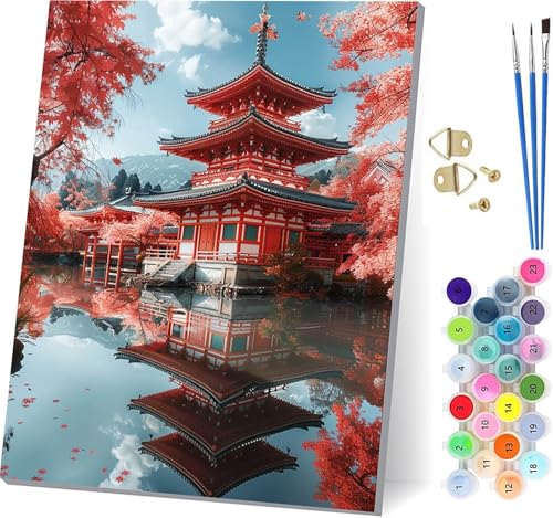 Malen Nach Zahlen Erwachsene Architektur, Malen Nach Zahlen Baum, DIY Handgemalt Ölgemälde Kit Mit 3 Pinseln und Acrylfarbe, Paint by Numbers Basteln Erwachsene, für Deko Wohnzimmer 60x80cm 8-6233 von KUEGDUNG