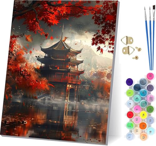 Malen Nach Zahlen Erwachsene Architektur, Malen Nach Zahlen Baum, DIY Handgemalt Ölgemälde Kit Mit 3 Pinseln und Acrylfarbe, Paint by Numbers Basteln Erwachsene, für Deko Wohnzimmer 80x110cm 3-7251 von KUEGDUNG