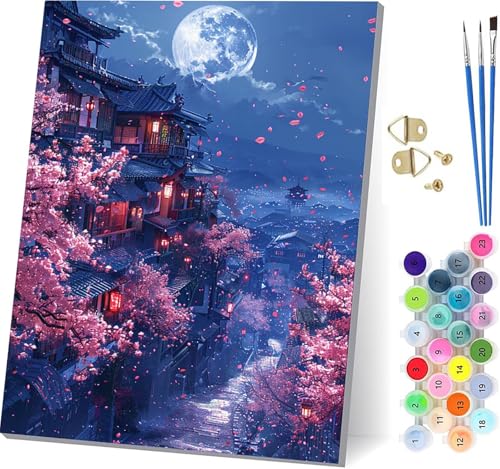Malen Nach Zahlen Erwachsene Architektur, Malen Nach Zahlen Baum, DIY Handgemalt Ölgemälde Kit Mit 3 Pinseln und Acrylfarbe, Paint by Numbers Basteln Erwachsene, für Deko Wohnzimmer 80x110cm Y-5295 von KUEGDUNG