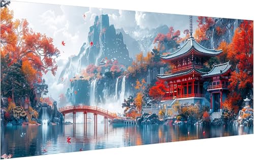 Malen Nach Zahlen Erwachsene Architektur, Malen Nach Zahlen Berg, DIY Handgemalt Ölgemälde Leinwand Kits Mit Pinseln und Acrylfarbe, Paint by Numbers Adult Adult für Deko Wohnzimmer 55x110cm 2-5638 von KUEGDUNG
