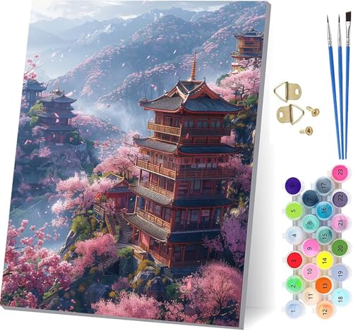 Malen Nach Zahlen Erwachsene Architektur, Malen Nach Zahlen Landschaft, DIY Handgemalt Ölgemälde Kit Mit 3 Pinseln und Acrylfarbe, Paint by Numbers Basteln Erwachsene, Deko Wohnzimmer 90x120cm 8-4442 von KUEGDUNG