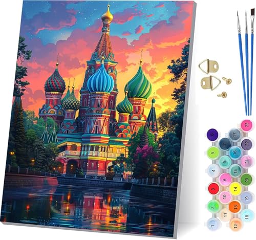 Malen Nach Zahlen Erwachsene Architektur, Malen Nach Zahlen Sonnenuntergang, DIY Handgemalt Ölgemälde Kit Mit 3 Pinseln und Acrylfarbe, Paint by Numbers Basteln Erwachsene, Geschenke 80x110cm M-3462 von KUEGDUNG