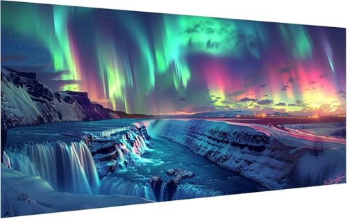 Malen Nach Zahlen Erwachsene Aurora, Malen Nach Zahlen Landschaft, DIY Handgemalt Ölgemälde Leinwand Kits Mit Pinseln und Acrylfarbe, Paint by Numbers Adult für Deko Wohnzimmer 55x110cm 8-4469 von KUEGDUNG