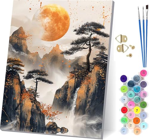 Malen Nach Zahlen Erwachsene Baum, Malen Nach Zahlen Berg, DIY Handgemalt Ölgemälde Kit Mit 3 Pinseln und Acrylfarbe, Paint by Numbers Basteln Erwachsene, für Deko Wohnzimmer Geschenke 70x95cm H-7119 von KUEGDUNG