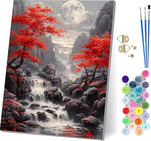 Malen Nach Zahlen Erwachsene Baum, Malen Nach Zahlen Landschaft, DIY Handgemalt Ölgemälde Kit Mit 3 Pinseln und Acrylfarbe, Paint by Numbers Basteln Erwachsene, für Deko Wohnzimmer 50x65cm 5-8875 von KUEGDUNG