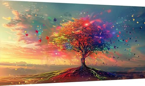 Malen Nach Zahlen Erwachsene Baum, Malen Nach Zahlen Landschaft, DIY Handgemalt Ölgemälde Leinwand Kits Mit Pinseln und Acrylfarbe, Paint by Numbers Adult Adult für Deko Wohnzimmer 40x80cm 3-6439 von KUEGDUNG