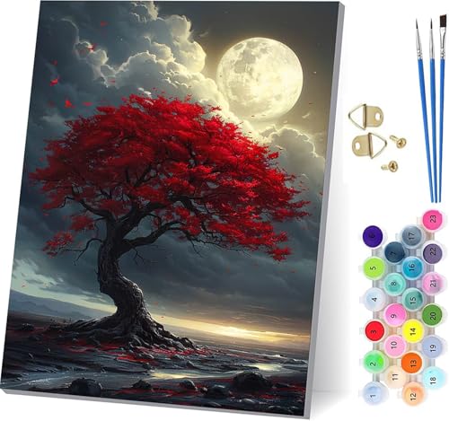 Malen Nach Zahlen Erwachsene Baum, Malen Nach Zahlen Landschaft, DIY Set Erwachsene Mit 3 Pinseln und Acrylfarbe, Paint by Numbers für Deko Wohnzimmer und Wanddeko, Als Geschenke 80x110cm C-5192 von KUEGDUNG