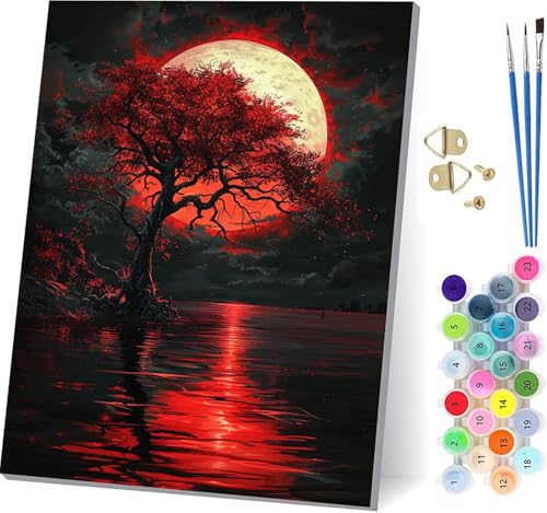 Malen Nach Zahlen Erwachsene Baum, Malen Nach Zahlen Landschaft, DIY Set Erwachsene Mit 3 Pinseln und Acrylfarbe, Paint by Numbers für Deko Wohnzimmer und Wanddeko, Geschenke für Frauen 60x80cm 6-4078 von KUEGDUNG