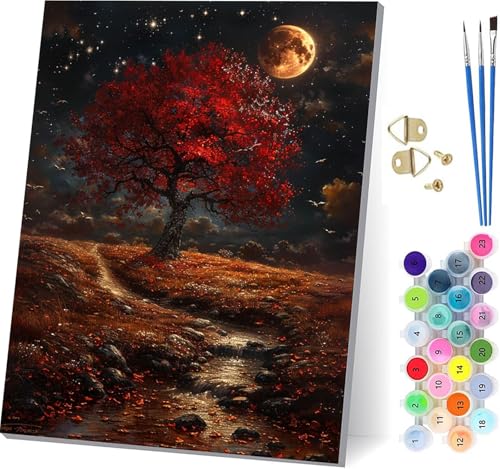 Malen Nach Zahlen Erwachsene Baum, Malen Nach Zahlen Mond, DIY Handgemalt Ölgemälde Kit Mit 3 Pinseln und Acrylfarbe, Paint by Numbers Basteln Erwachsene, für Deko Wohnzimmer Geschenke 80x110cm R-3530 von KUEGDUNG