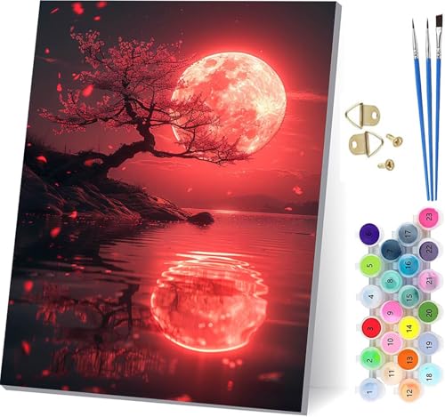 Malen Nach Zahlen Erwachsene Baum, Malen Nach Zahlen Sonne, DIY Set Erwachsene Mit 3 Pinseln und Acrylfarbe, Paint by Numbers für Deko Wohnzimmer und Wanddeko, Als Geschenke für Frauen 80x110cm E-5915 von KUEGDUNG