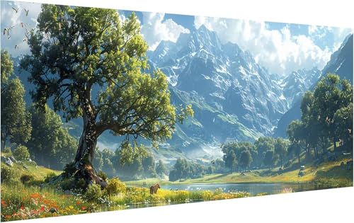 Malen Nach Zahlen Erwachsene Berg, Malen Nach Zahlen Baum, DIY Handgemalt Ölgemälde Leinwand Kits Mit Pinseln und Acrylfarbe, Paint by Numbers Adult für Deko Wohnzimmer und Zimmer Deko 55x110cm W-3620 von KUEGDUNG