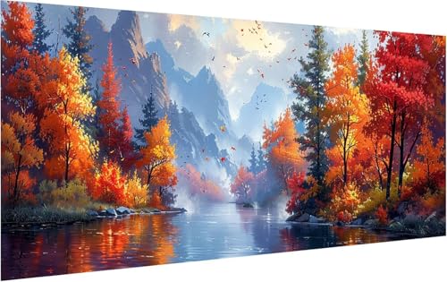 Malen Nach Zahlen Erwachsene Berg, Malen Nach Zahlen Baum, DIY Handgemalt Ölgemälde Leinwand Kits Mit Pinseln und Acrylfarbe, Paint by Numbers Adult für Deko Wohnzimmer und Zimmer Deko 60x120cm Z-5702 von KUEGDUNG