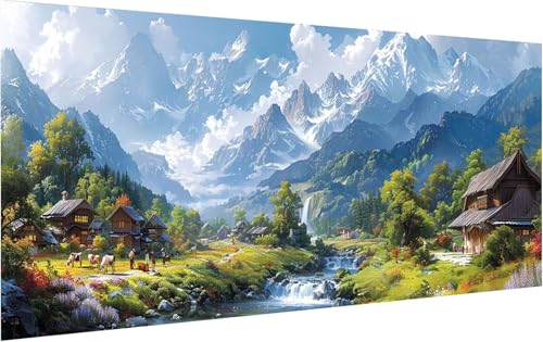 Malen Nach Zahlen Erwachsene Berg, Malen Nach Zahlen Landschaft, DIY Handgemalt Ölgemälde Leinwand Kits Mit Pinseln und Acrylfarbe, Paint by Numbers Adult Adult für Deko Wohnzimmer 30x60cm 5-3733 von KUEGDUNG