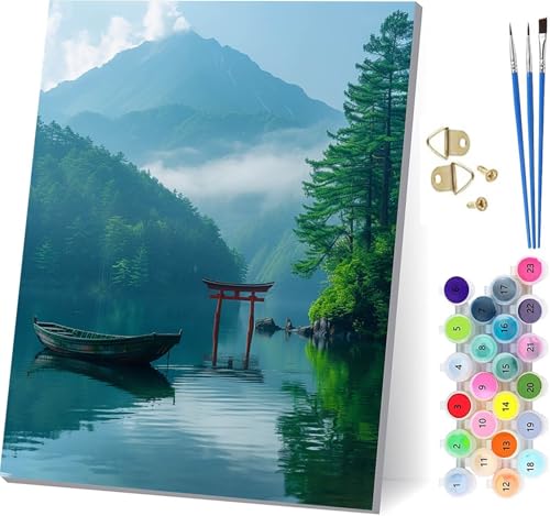 Malen Nach Zahlen Erwachsene Berg, Malen Nach Zahlen Landschaft, DIY Set Erwachsene Mit 3 Pinseln und Acrylfarbe, Paint by Numbers für Deko Wohnzimmer und Wanddeko, Als Geschenke 80x110cm J-2724 von KUEGDUNG