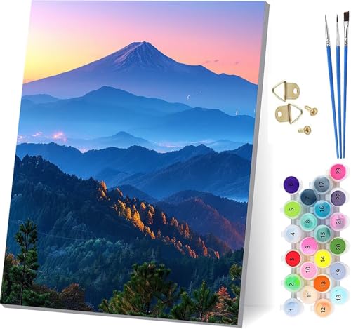 Malen Nach Zahlen Erwachsene Berg, Malen Nach Zahlen Landschaft, DIY Set Erwachsene Mit 3 Pinseln und Acrylfarbe, Paint by Numbers für Deko Wohnzimmer und Wanddeko, Geschenke für Frauen 60x80cm 1-8911 von KUEGDUNG