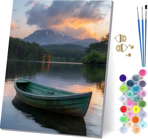Malen Nach Zahlen Erwachsene Berg, Malen Nach Zahlen Rivers, DIY Handgemalt Ölgemälde Kit Mit 3 Pinseln und Acrylfarbe, Paint by Numbers Basteln Erwachsene, für Deko Wohnzimmer 70x95cm 0-8267 von KUEGDUNG