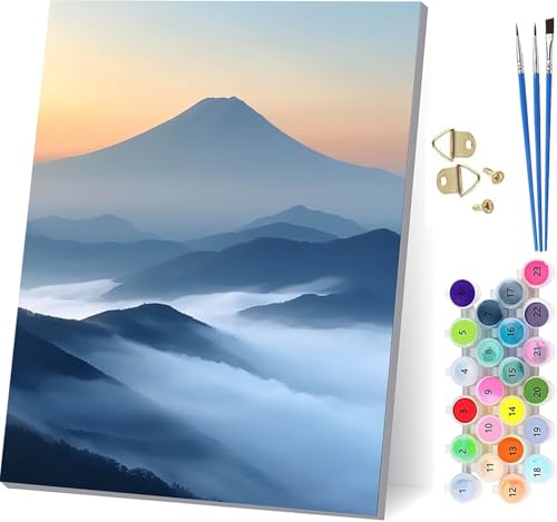 Malen Nach Zahlen Erwachsene Berg, Malen Nach Zahlen Sonnenuntergang, DIY Handgemalt Ölgemälde Kit Mit 3 Pinseln und Acrylfarbe, Paint by Numbers Basteln Erwachsene, für Deko Wohnzimmer 60x80cm 8-5634 von KUEGDUNG
