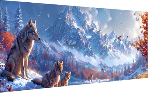 Malen Nach Zahlen Erwachsene Berg, Malen Nach Zahlen Wolf, DIY Handgemalt Ölgemälde Leinwand Kits Mit Pinseln und Acrylfarbe, Paint by Numbers Adult für Deko Wohnzimmer und Zimmer Deko 40x70cm I-7487 von KUEGDUNG