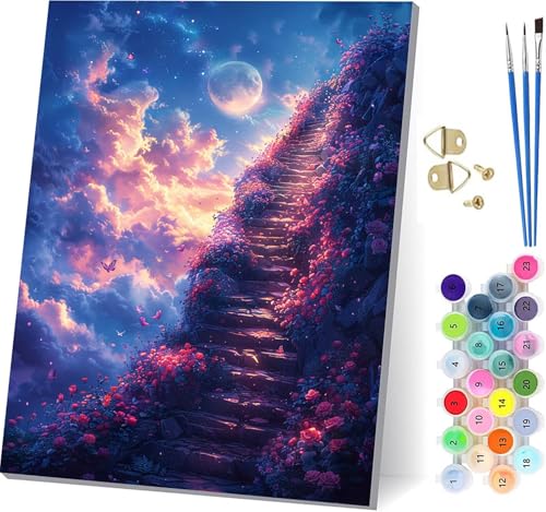Malen Nach Zahlen Erwachsene Blume, Malen Nach Zahlen Landschaft, DIY Handgemalt Ölgemälde Kit Mit 3 Pinseln und Acrylfarbe, Paint by Numbers Basteln Erwachsene, für Deko Wohnzimmer 80x110cm A-3755 von KUEGDUNG