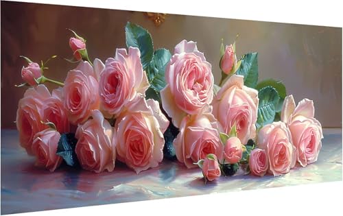 Malen Nach Zahlen Erwachsene Blume, Malen Nach Zahlen Rose, DIY Handgemalt Ölgemälde Leinwand Kits Mit Pinseln und Acrylfarbe, Paint by Numbers Adult für Deko Wohnzimmer und Zimmer Deko 30x60cm 4-5518 von KUEGDUNG