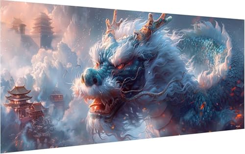 Malen Nach Zahlen Erwachsene Drachen, Malen Nach Zahlen Architektur, DIY Handgemalt Ölgemälde Leinwand Kits Mit Pinseln und Acrylfarbe, Paint by Numbers Adult für Deko Wohnzimmer 60x120cm 9-6992 von KUEGDUNG